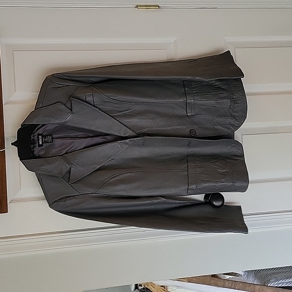 Gray leather blazer jacket, Size 12 - Picture 1 of 6